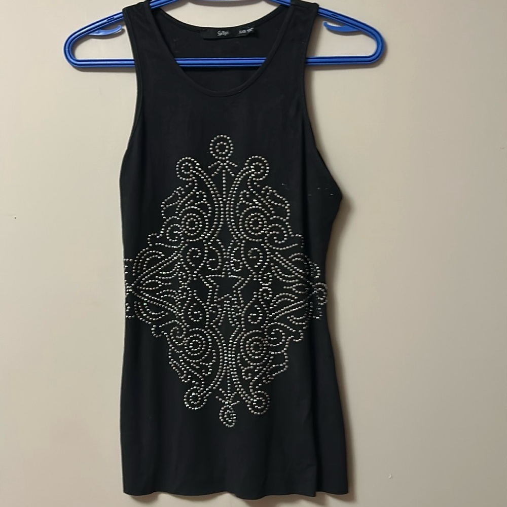 Fancy long lack  velvety t-shirt by sportgirl  metal studs sleeveless size xxs